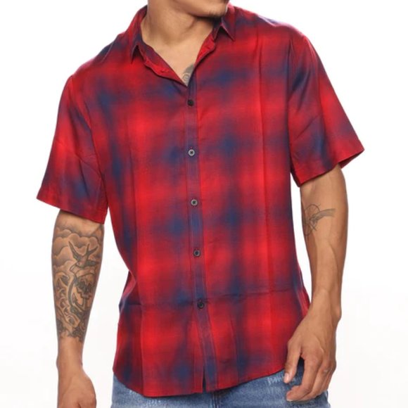 FASHION NOVA MEN Plaid Short Sleeve Woven Top, Size XL, NwT - Picture 1 of 2